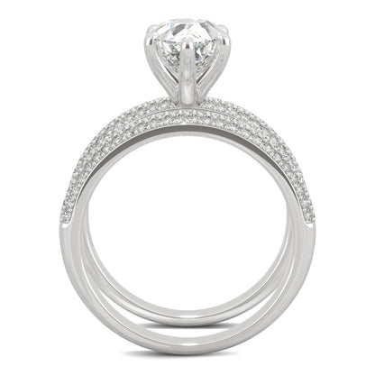 2.54 CTW DEW Pear Side-Stone Moissanite Bridal Set in 14K White Gold