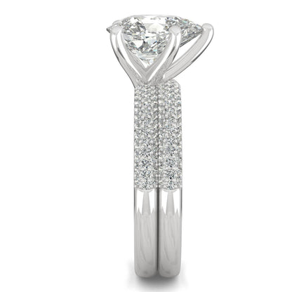 2.54 CTW DEW Pear Side-Stone Moissanite Bridal Set in 14K White Gold
