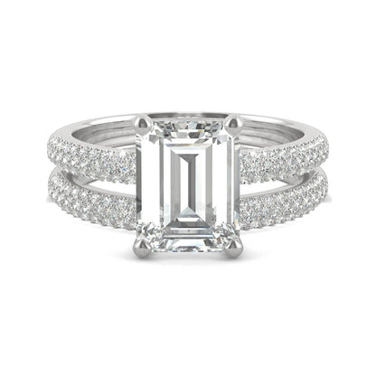 2.96 CTW DEW Emerald Moissanite Side-Stone Bridal Set in 14K White Gold