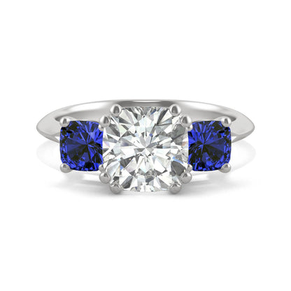 3.40 CTW DEW Cushion Moissanite Engagement Ring in 14K White Gold