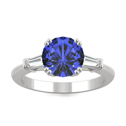 3.07 CTW DEW Round Sapphire Three-Stone Basket Ring in 14K White Gold