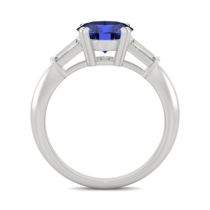 3.07 CTW DEW Round Sapphire Three-Stone Basket Ring in 14K White Gold