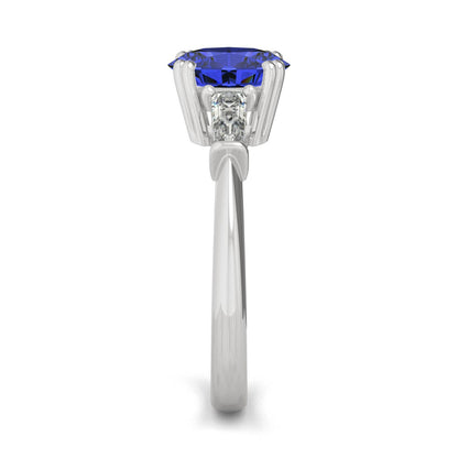 3.07 CTW DEW Round Sapphire Three-Stone Basket Ring in 14K White Gold
