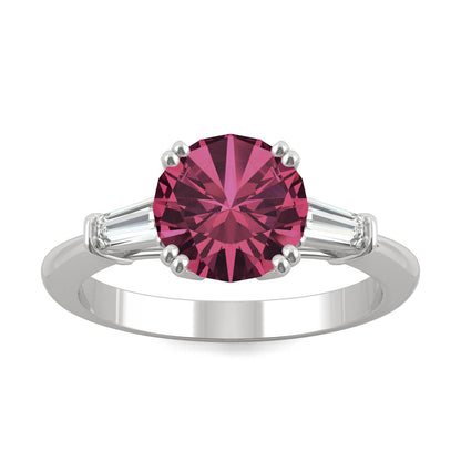 3.07 CTW DEW Round Ruby Three-Stone Basket Ring in 14K White Gold