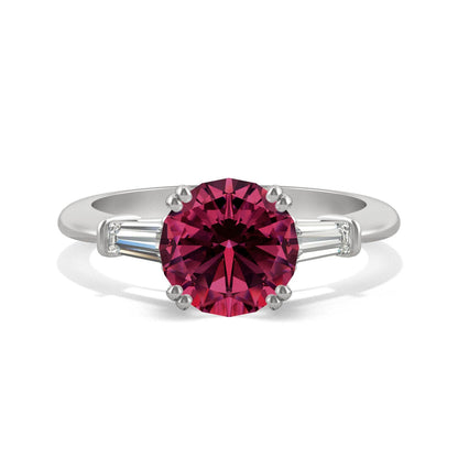 3.07 CTW DEW Round Ruby Three-Stone Basket Ring in 14K White Gold