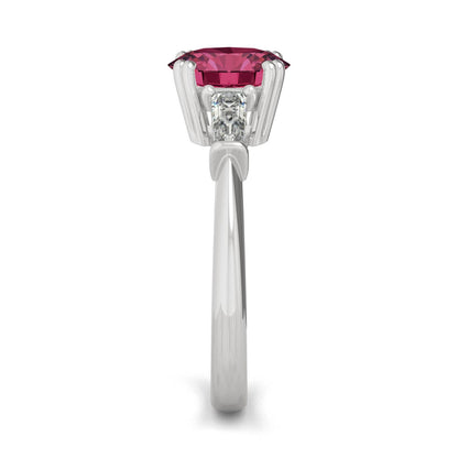 3.07 CTW DEW Round Ruby Three-Stone Basket Ring in 14K White Gold