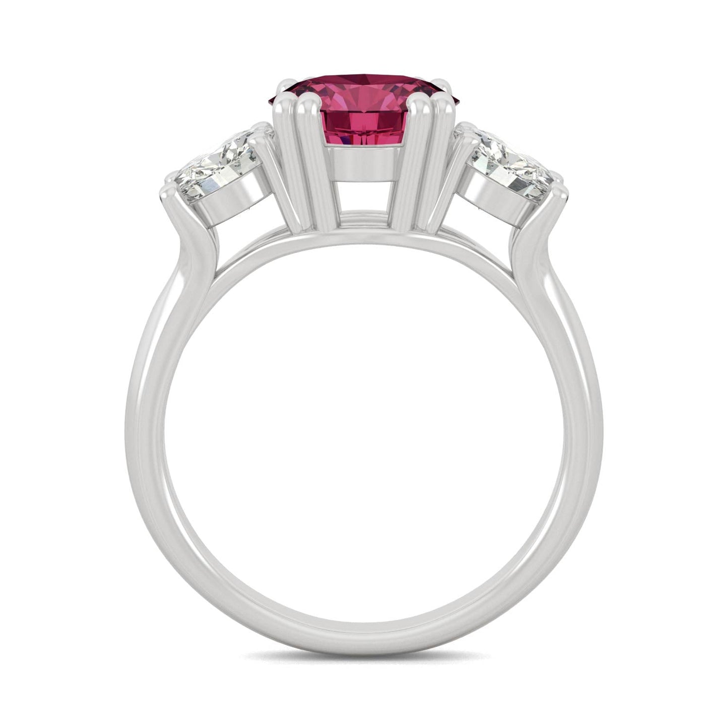3.90 CTW DEW Round Ruby Three-Stone Ring in 14K White Gold