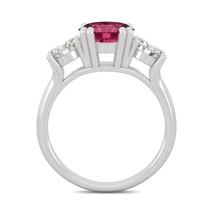 3.90 CTW DEW Round Ruby Three-Stone Ring in 14K White Gold