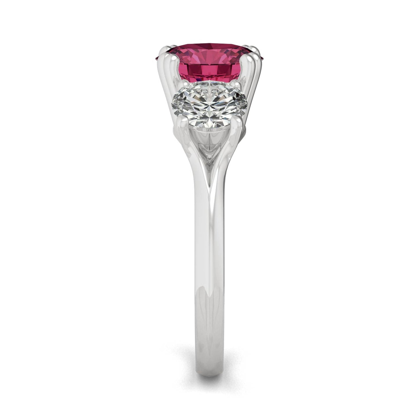 3.90 CTW DEW Round Ruby Three-Stone Ring in 14K White Gold