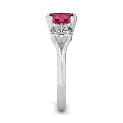 3.90 CTW DEW Round Ruby Three-Stone Ring in 14K White Gold