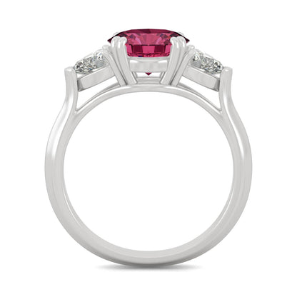 3.50 CTW DEW Round Ruby Engagement Ring in 14K White Gold