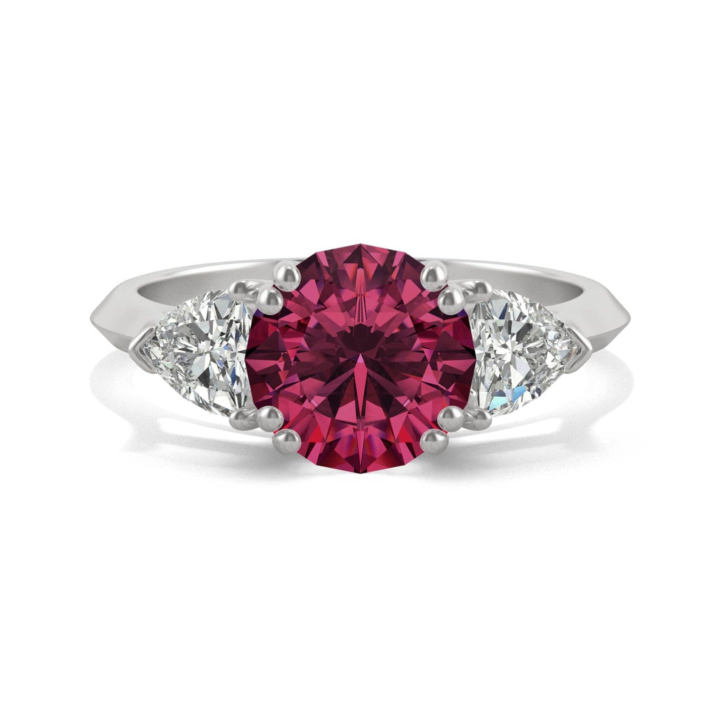 3.50 CTW DEW Round Ruby Engagement Ring in 14K White Gold