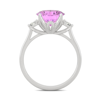 3.55 CTW DEW Round Pink Sapphire Engagement Ring in 14K White Gold