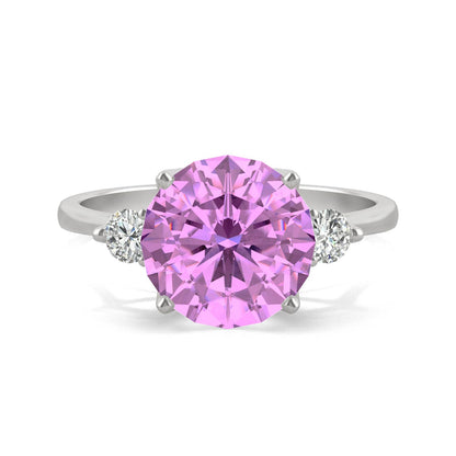 3.55 CTW DEW Round Pink Sapphire Engagement Ring in 14K White Gold