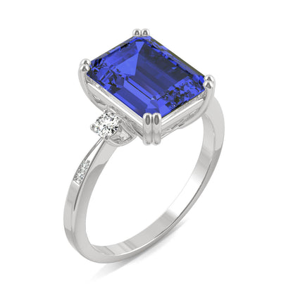 4.14 CTW DEW Emerald Sapphire Basket Ring in 14K White Gold