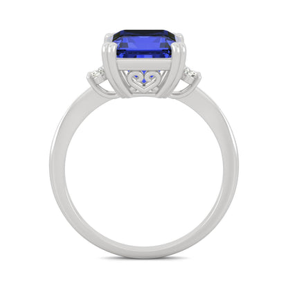 4.14 CTW DEW Emerald Sapphire Basket Ring in 14K White Gold