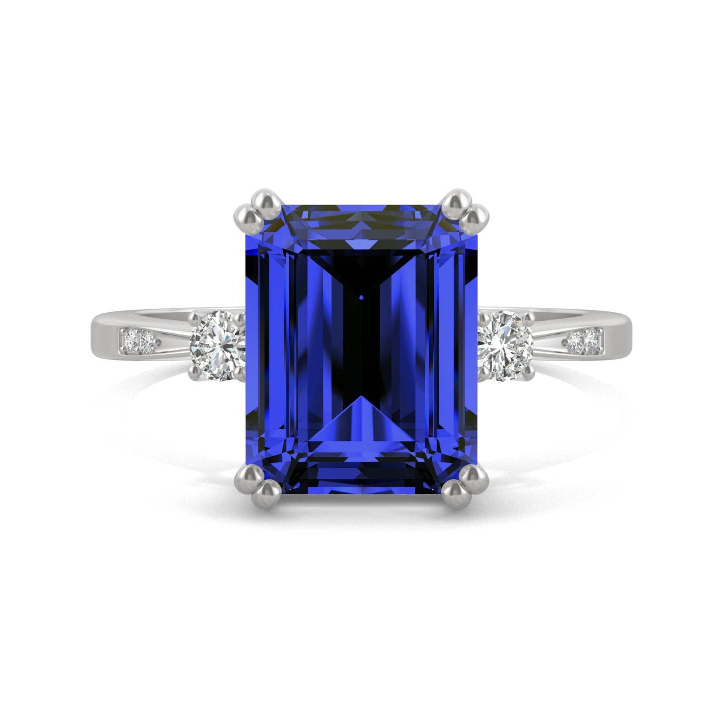 4.14 CTW DEW Emerald Sapphire Basket Ring in 14K White Gold