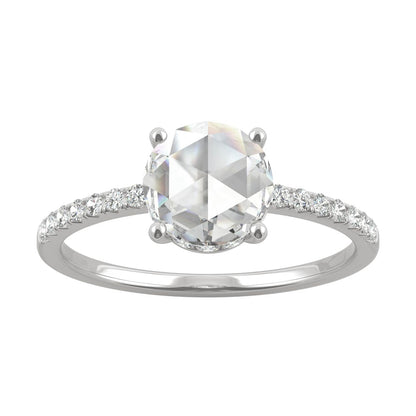 0.81 CTW DEW Round Rose-Cut Moissanite Engagement Ring in 14K White Gold