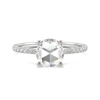 0.81 CTW DEW Round Rose-Cut Moissanite Engagement Ring in 14K White Gold
