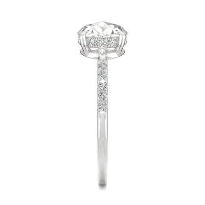 0.81 CTW DEW Round Rose-Cut Moissanite Engagement Ring in 14K White Gold