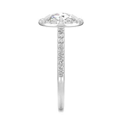 1.56 CTW DEW Round Rose-Cut Moissanite Halo Ring in 14K White Gold