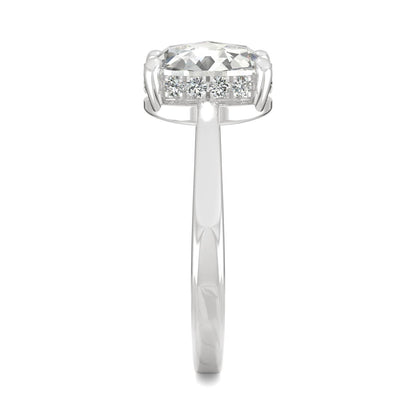 1.26 CTW DEW Oval Rose-Cut Moissanite Halo Ring in 14K White Gold