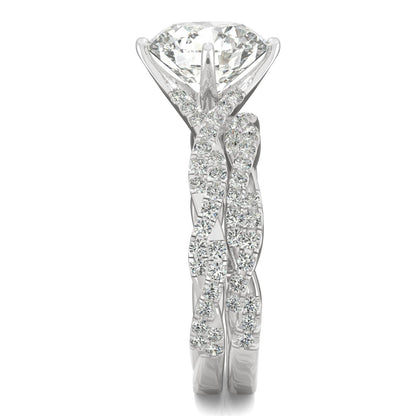 2.64 CTW DEW Round Moissanite Pave Bridal Set in 14K White Gold