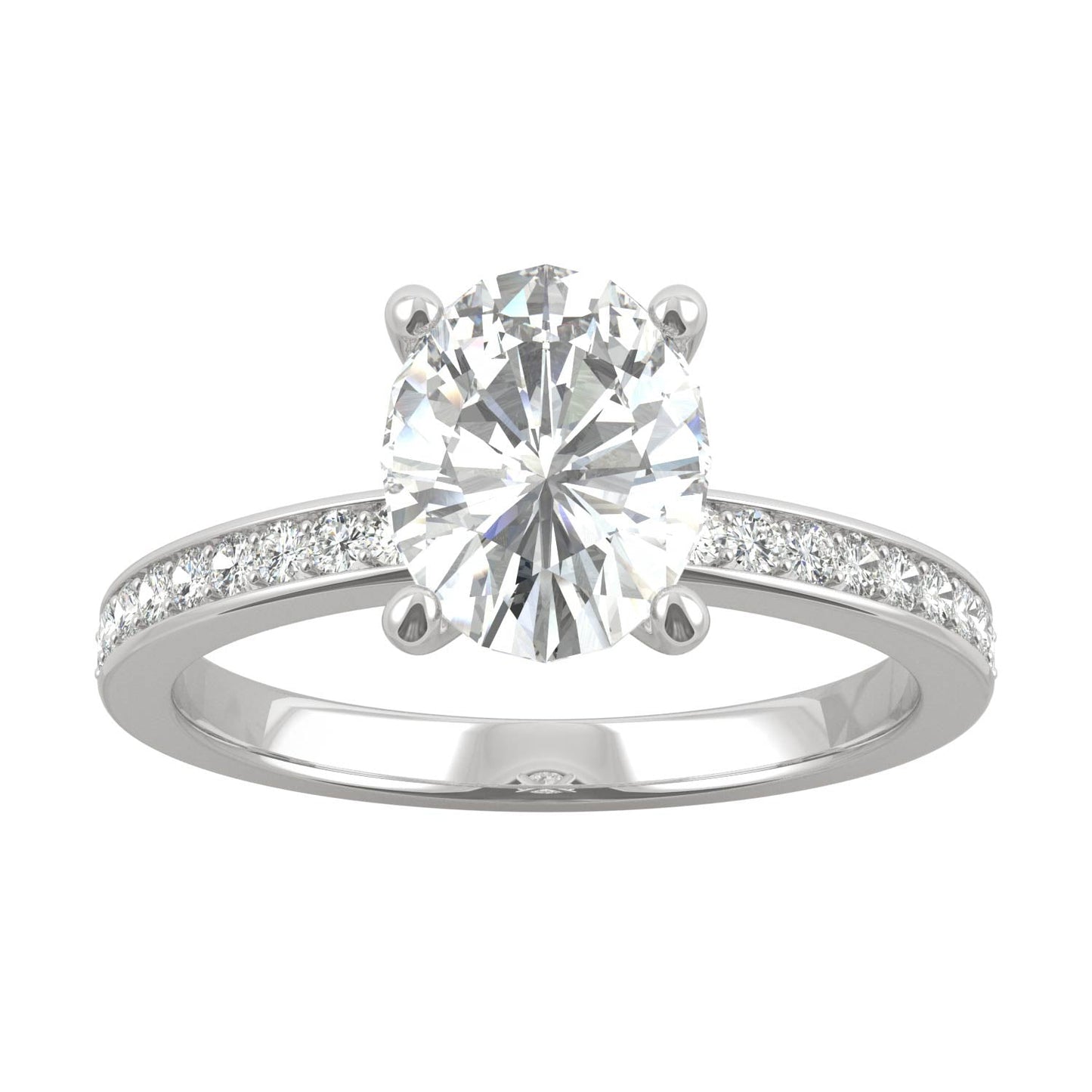 2.28 CTW DEW Oval Moissanite Engagement Ring in 14K White Gold