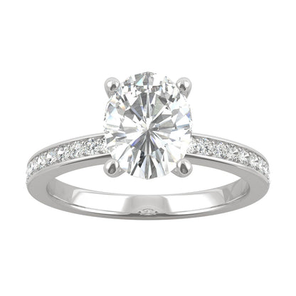2.28 CTW DEW Oval Moissanite Engagement Ring in 14K White Gold