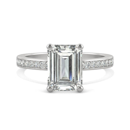 2.70 CTW DEW Emerald Moissanite Engagement Ring in 14K White Gold