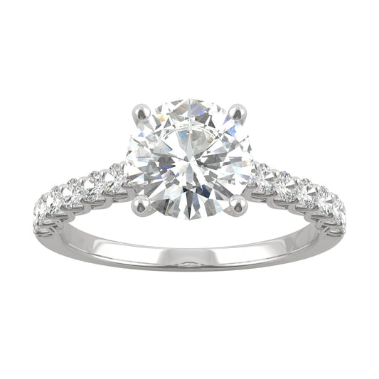 1.92 CTW DEW Round Moissanite Engagement Ring in 14K White Gold