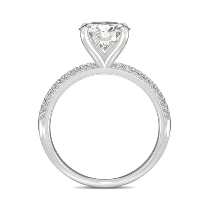 2.11 CTW DEW Round Moissanite Pave Side-Stone Engagement Ring in 14K White Gold
