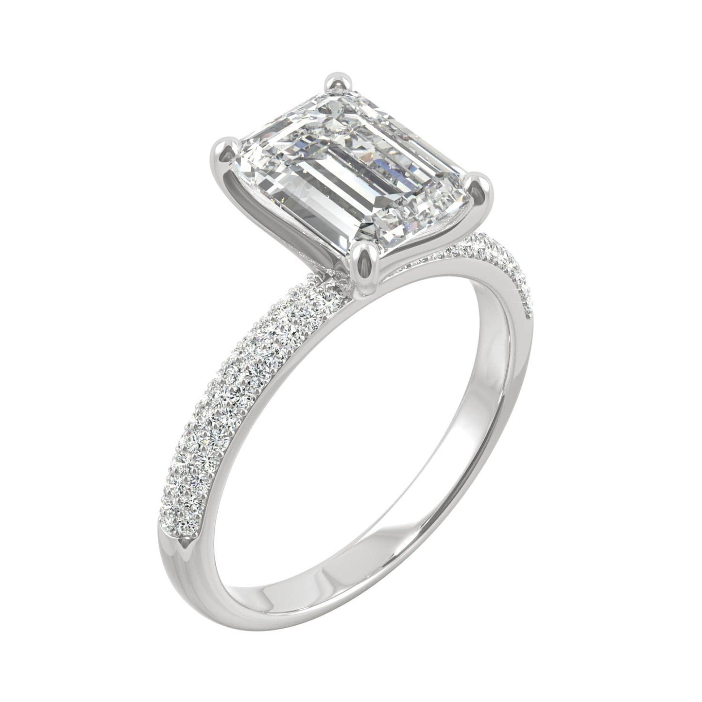 2.73 CTW DEW Emerald Moissanite Pave Engagement Ring in 14K White Gold