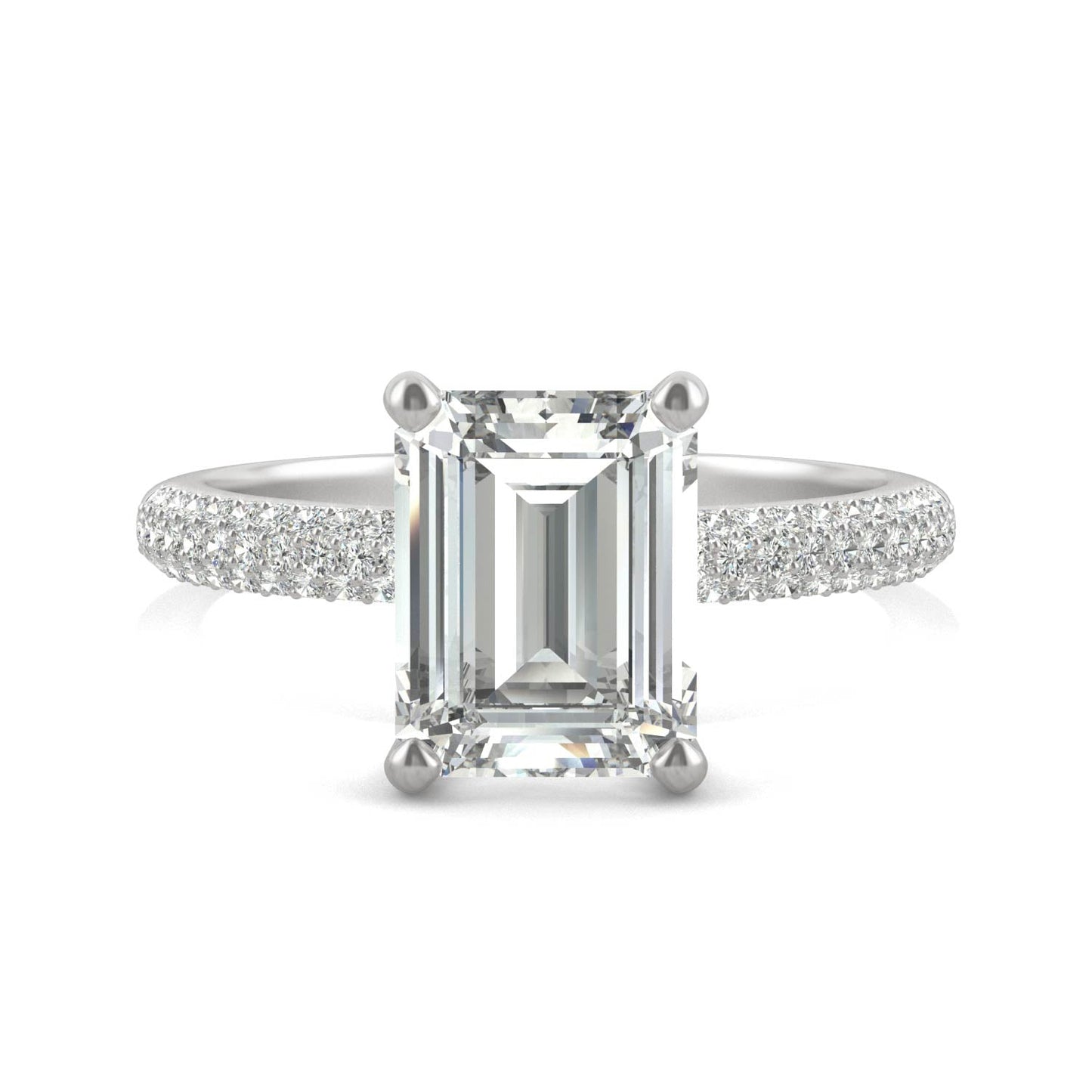 2.73 CTW DEW Emerald Moissanite Pave Engagement Ring in 14K White Gold