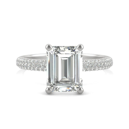 2.73 CTW DEW Emerald Moissanite Pave Engagement Ring in 14K White Gold