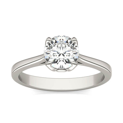 1 CTW DEW Round Moissanite Solitaire Engagement Ring in 14K White Gold