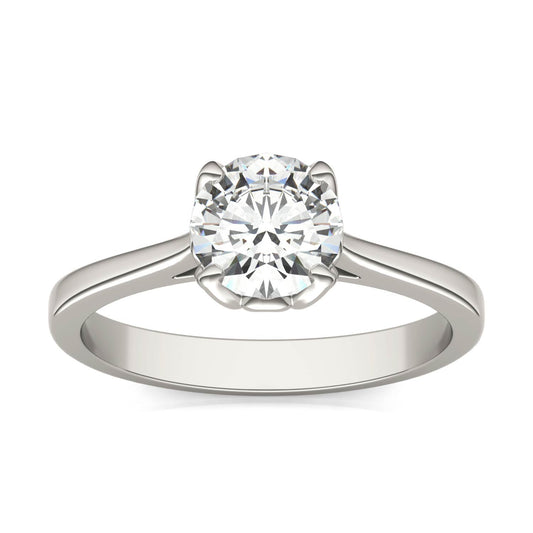 1 CTW DEW Round Moissanite Solitaire Engagement Ring in 14K White Gold