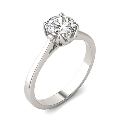 1 CTW DEW Round Moissanite Solitaire Engagement Ring in 14K White Gold