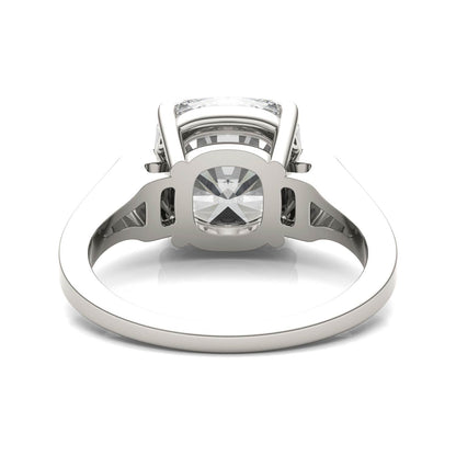 5.04 CTW DEW Cushion Moissanite Side-Stone Engagement Ring in 14K White Gold