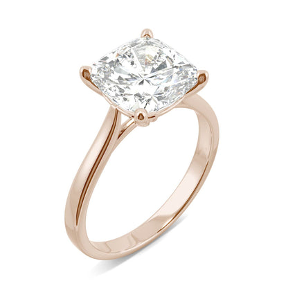 3.30 CTW DEW Cushion Moissanite Engagement Ring in 14K Rose Gold
