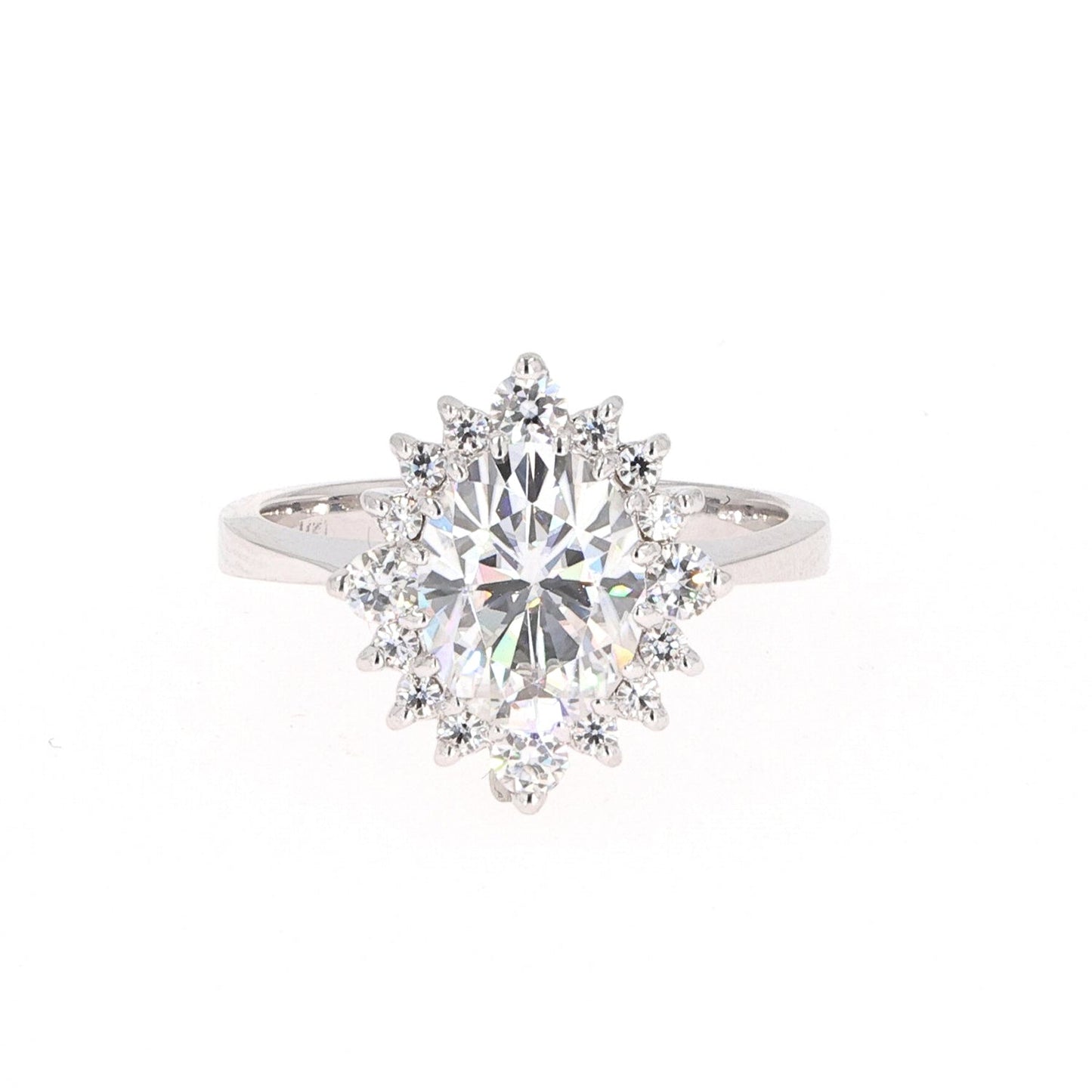 2.42 CTW DEW Oval Moissanite Halo Engagement Ring in 14K White Gold