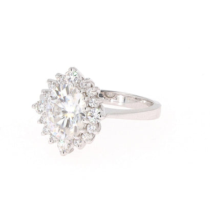 2.42 CTW DEW Oval Moissanite Halo Engagement Ring in 14K White Gold