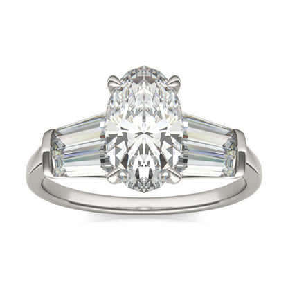 3.46 CTW DEW Elongated Oval Moissanite Five-Stone Ring in 14K White Gold