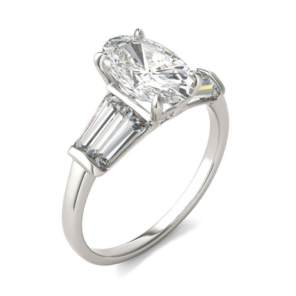 3.46 CTW DEW Elongated Oval Moissanite Five-Stone Ring in 14K White Gold