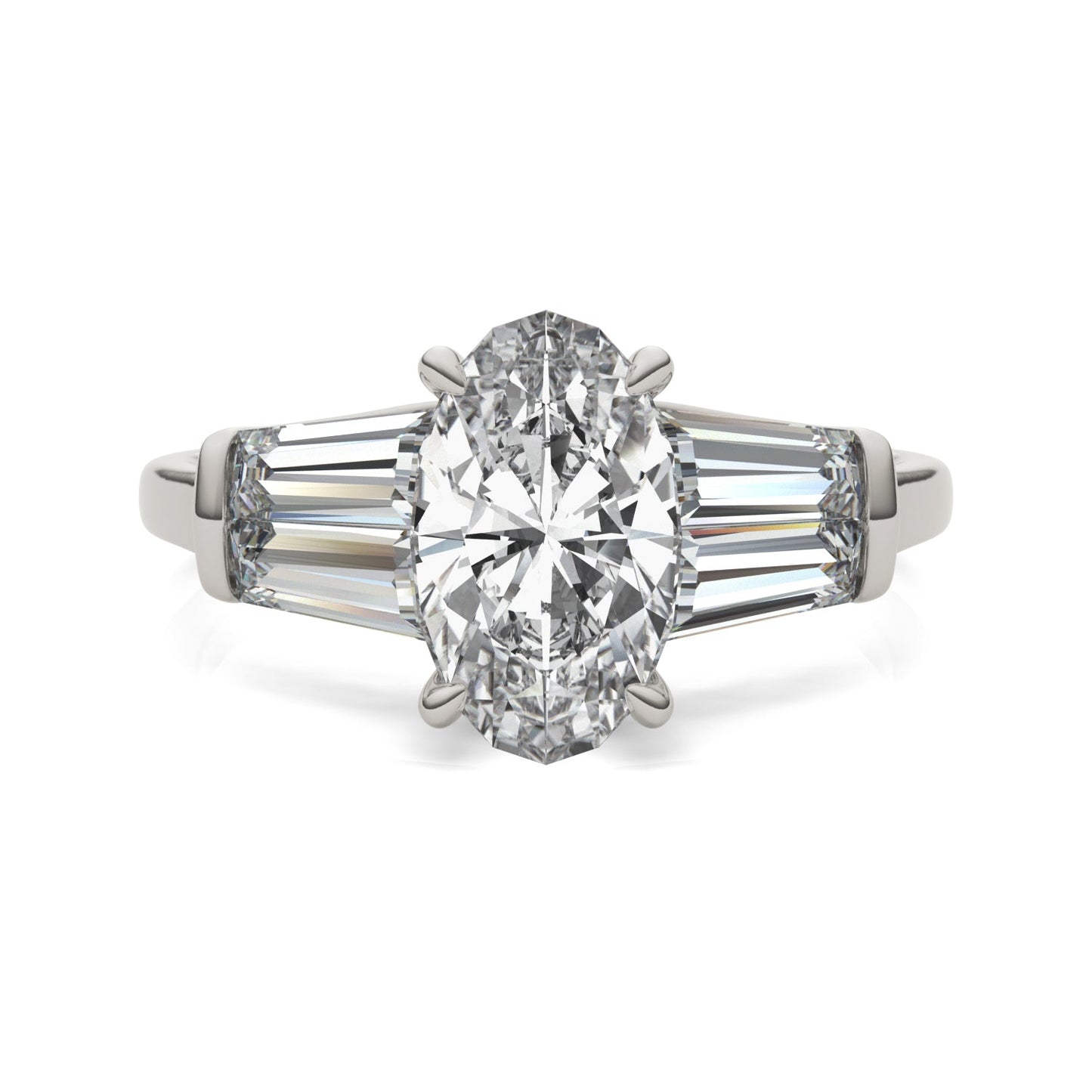 3.46 CTW DEW Elongated Oval Moissanite Five-Stone Ring in 14K White Gold