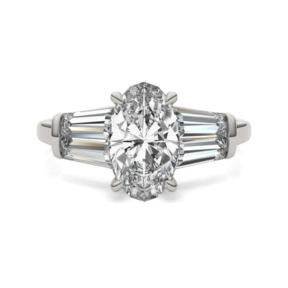 3.46 CTW DEW Elongated Oval Moissanite Five-Stone Ring in 14K White Gold