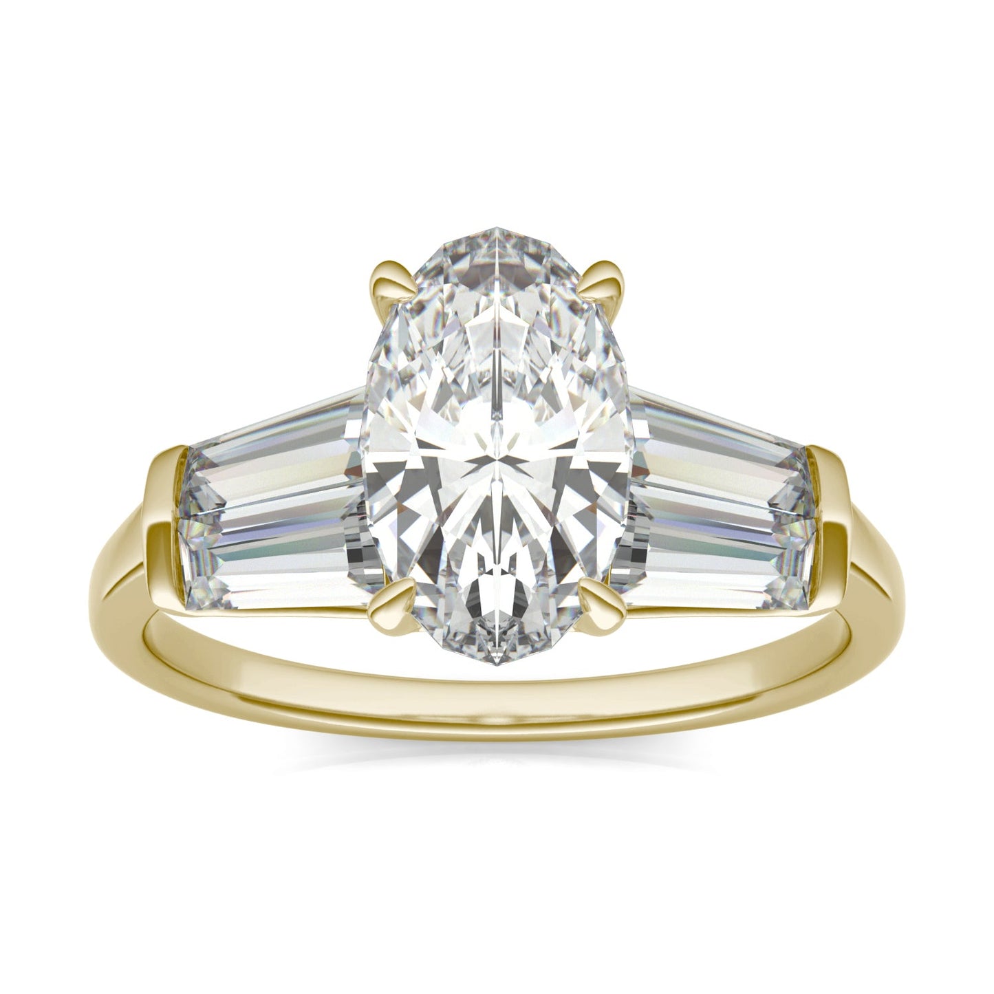 3.46 CTW DEW Elongated Oval Moissanite Five-Stone Ring in 14K Yellow Gold