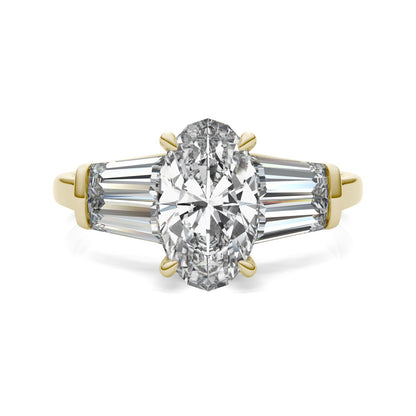 3.46 CTW DEW Elongated Oval Moissanite Five-Stone Ring in 14K Yellow Gold