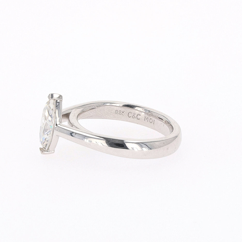 1.40 CTW DEW Marquise Moissanite Solitaire Ring in Sterling Silver