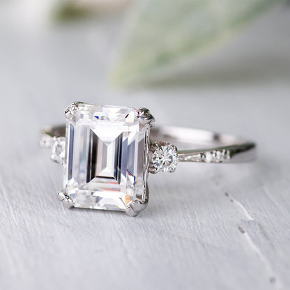 3.69 CTW DEW Emerald Moissanite Basket Ring in 14K White Gold